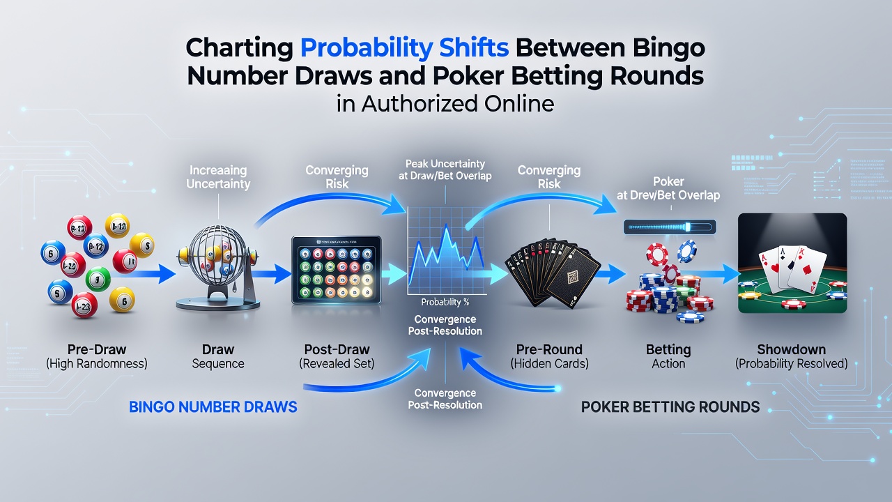 Split-screen view of probability tracking tools used in bingo and poker sessions on authorized platforms