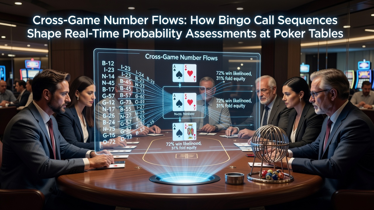 Bingo number call sequences displayed alongside poker table probability calculations on digital interfaces