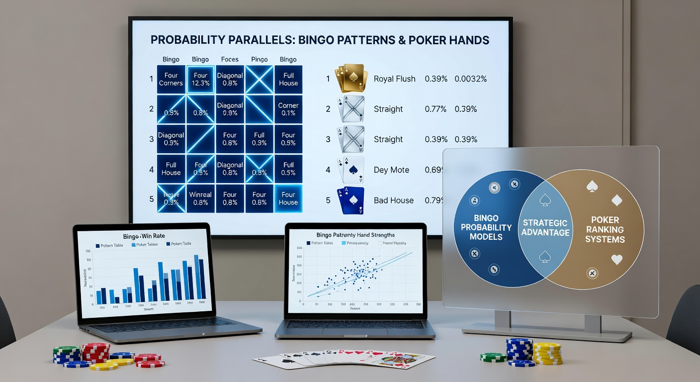 Side-by-side comparison of bingo probability charts and poker equity tables used for strategic decision making