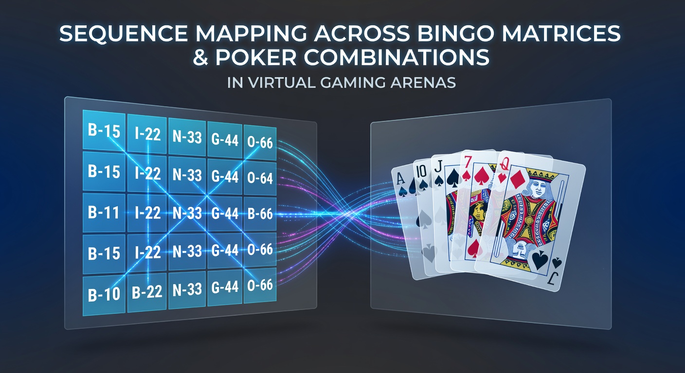 Visual representation of bingo number grids overlaid with poker hand combinations in a virtual gaming interface
